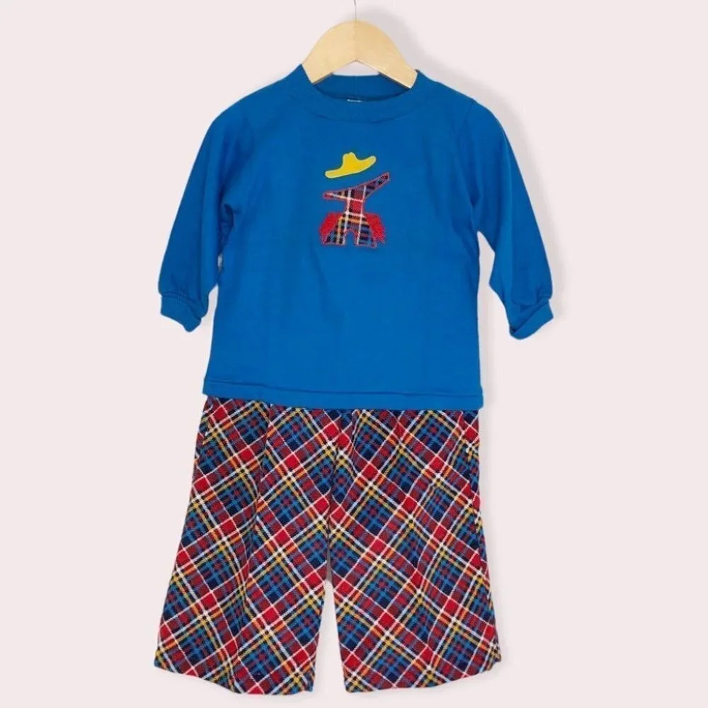 NWT Vintage 70s Thomas matching set long sleeve shirt plaid pants cowboy 4 years